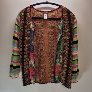 Bazar Christian Lacroix Sequin Floral Stripe Cardigan Sweater Top M